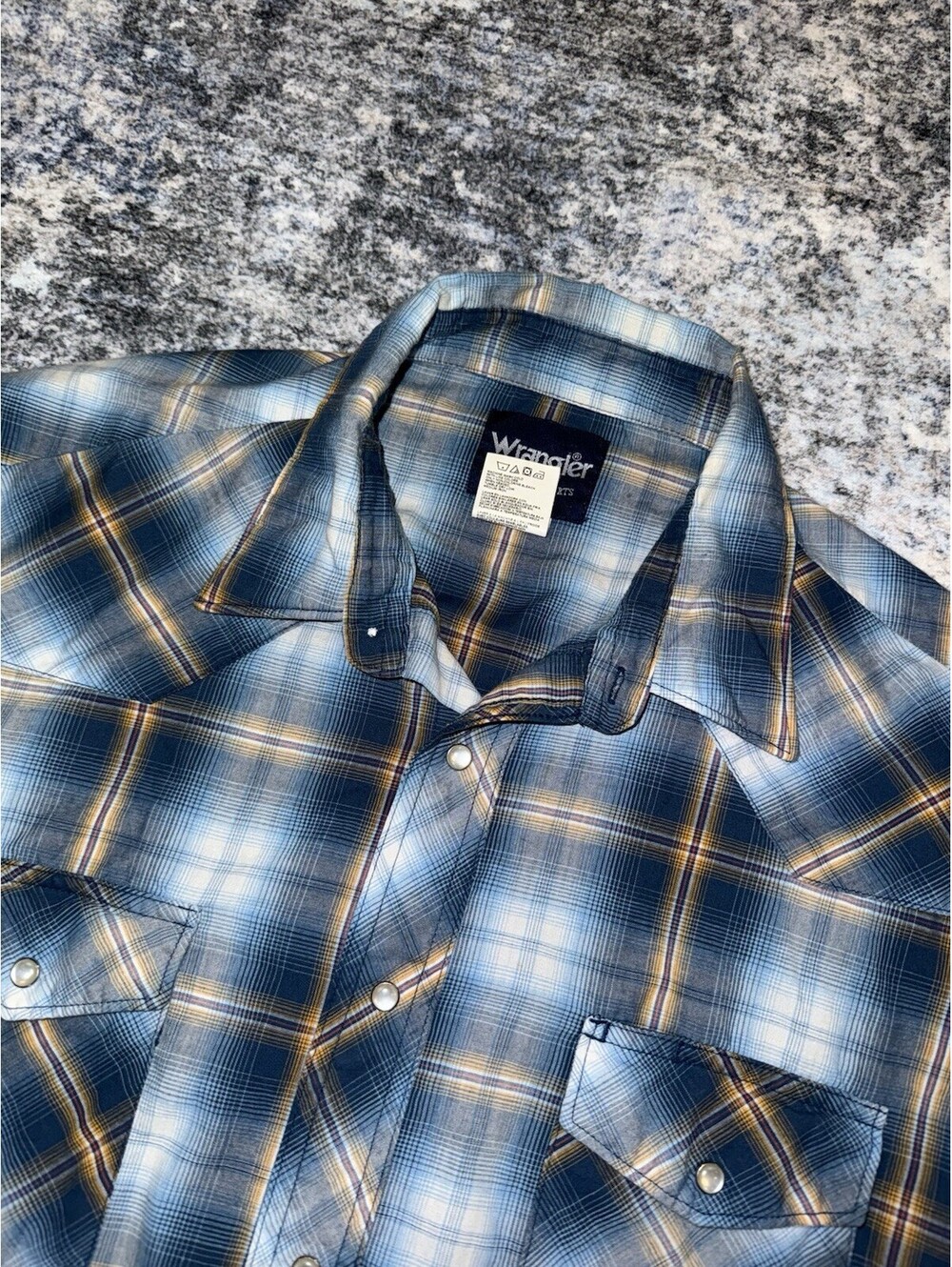 Wrangler Western Shirt Mens XL Blue Plaid Pearl Snap Cowboy Long Sleeve